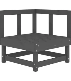 Hoekbank met kussens massief grenenhout grijs