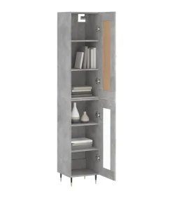 Hoge kast 34,5x34x180 cm bewerkt hout betongrijs
