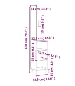Hoge kast 34,5x34x180 cm bewerkt hout gerookt eikenkleurig