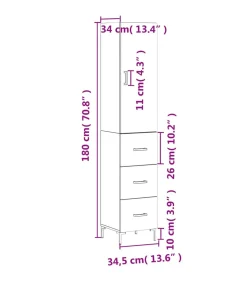 Hoge kast 34,5x34x180 cm bewerkt hout betongrijs