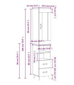 Hoge kast 34,5x34x180 cm bewerkt hout grijs sonoma eikenkleurig