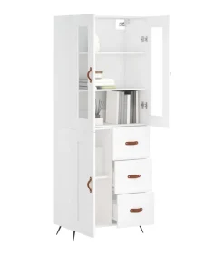 Hoge kast 69,5x34x180 cm bewerkt hout wit
