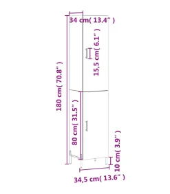 Hoge kast 34,5x34x180 cm bewerkt hout grijs sonoma eikenkleurig