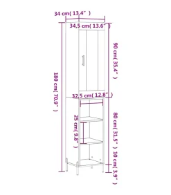 Hoge kast 34,5x34x180 cm bewerkt hout betongrijs