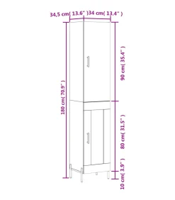 Hoge kast 34,5x34x180 cm bewerkt hout grijs sonoma eikenkleurig