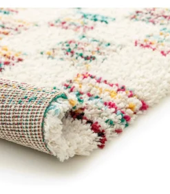 Hoogpolig vloerkleed met veelkleurig vierkant patroon 160 x 230 cm