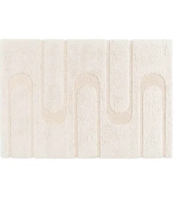 Hoogpolig vloerkleed met ecru geometrisch patroon 160 x 230 cm