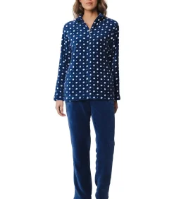 Huispak Dames Fleece - Donkerblauw pyjama pak met rits - Warm