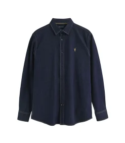Indigoblauw hemd van spijkerstof met slim fit en Polo Club-logo