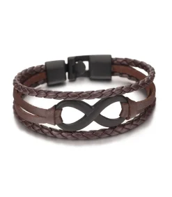 Infinity Armband Leder - Bruin met Zwarte Accenten