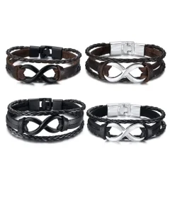Infinity Armband Leder - Bruin met Zwarte Accenten