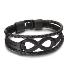 Infinity Armband Leder - Zwart met Zwarte Accenten