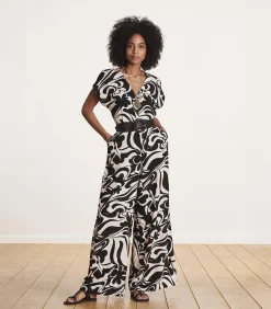 Jumpsuit met korte mouwen en zwart-wit print