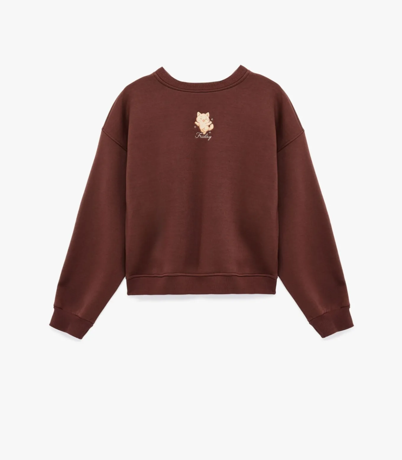 Katoenen Sweatshirt Met Kattenborduursel Lang Ronde Hals