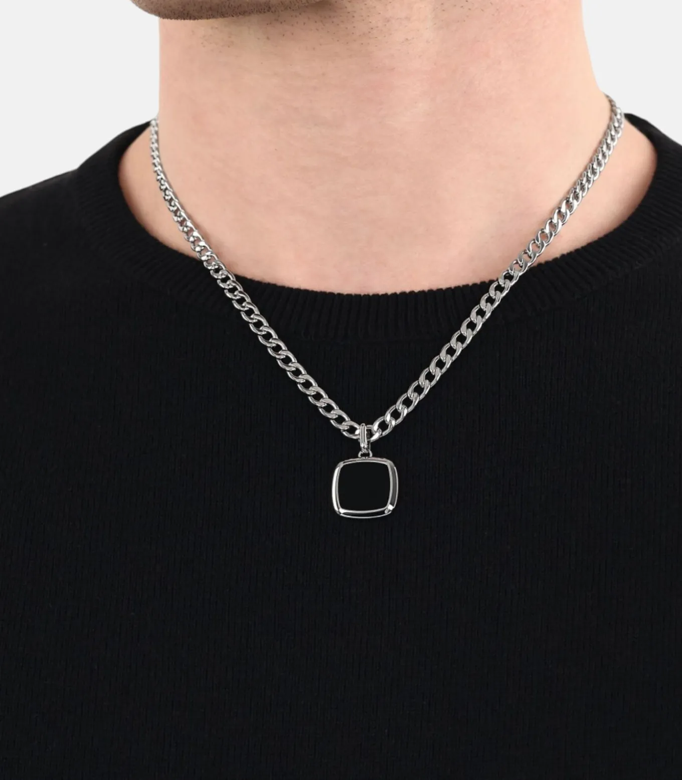 Ketting met hanger voor mannen, roestvrij staal, agaat