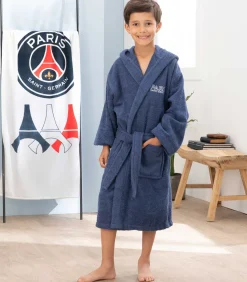 Kinderbadjas 100% katoen - PSG borduursel - capuchon en zak