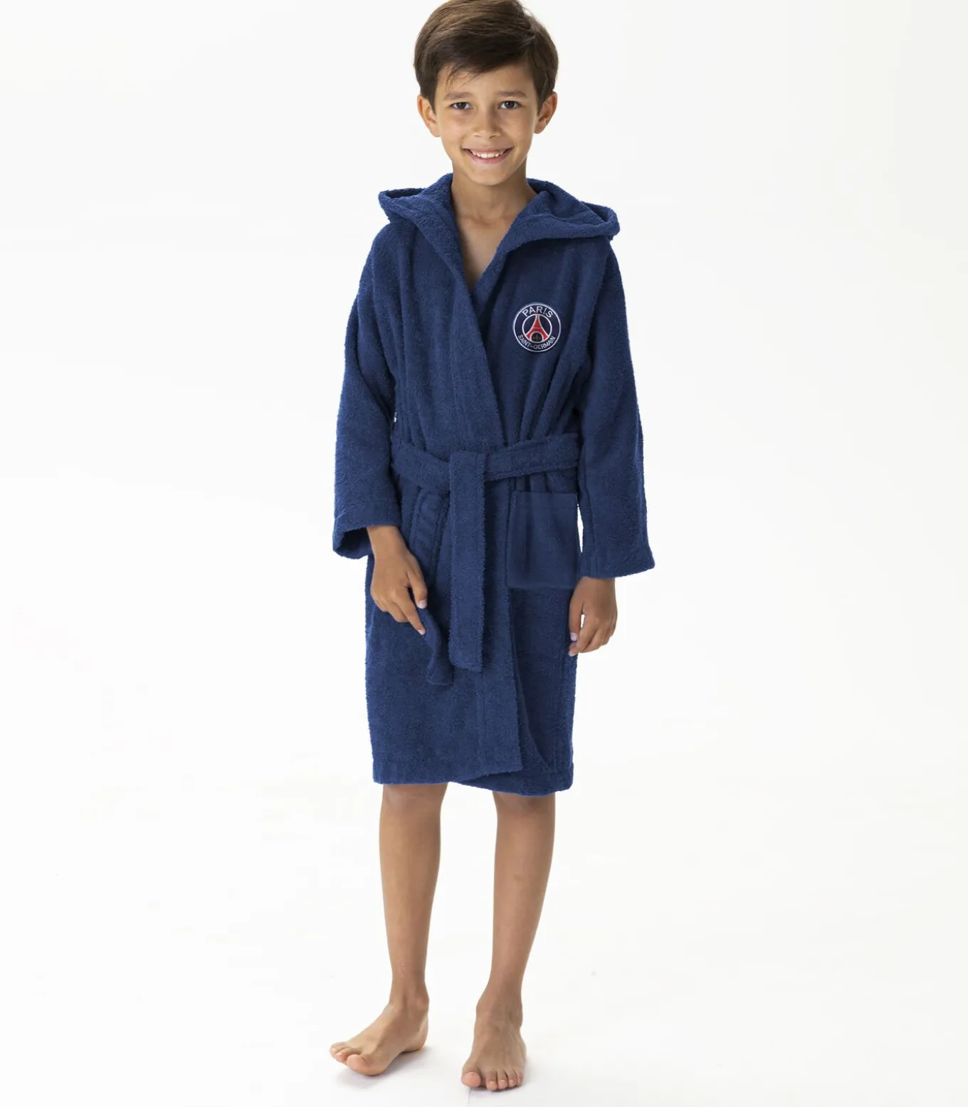 Kinderbadjas met kap en borduursel 100% katoen, PSG LINES