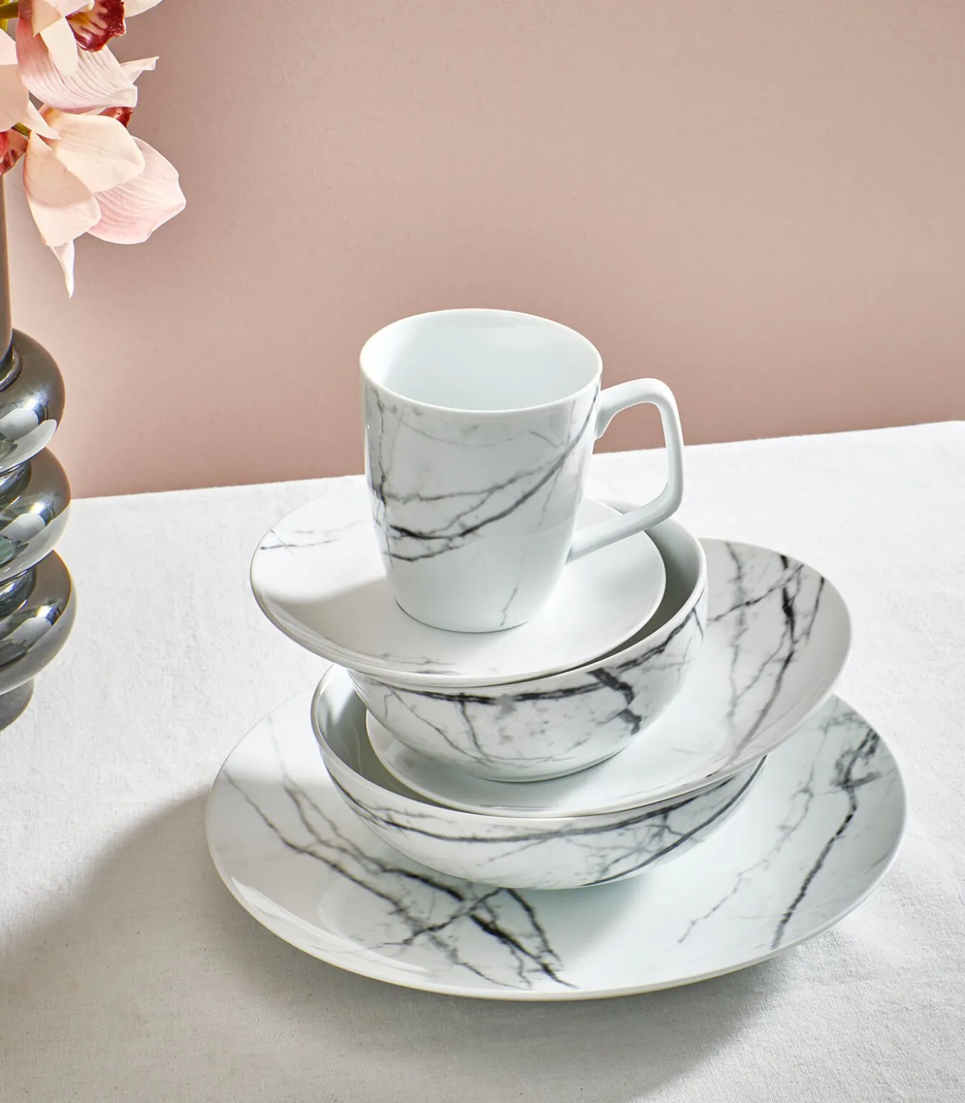 Kom 18xH6cm marble Stone - set/4