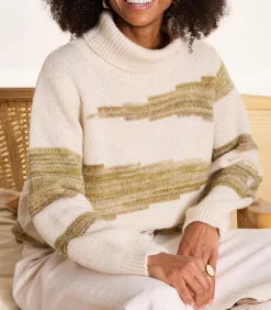 Korte bicolor trui met coltrui en patroon