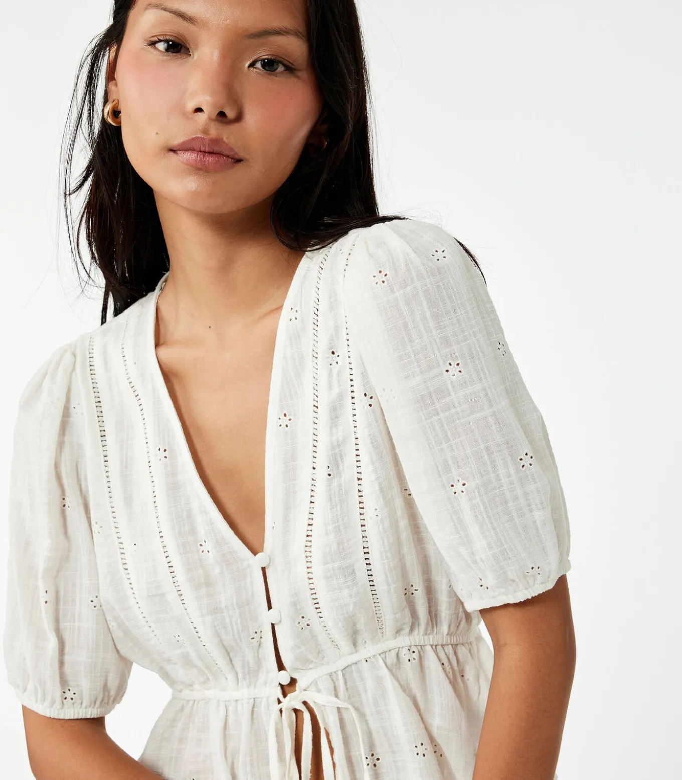 Korte Blouse V-hals Katoenmix