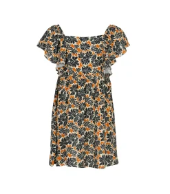 Korte wijd uitlopende jurk met bloemenpatronen
