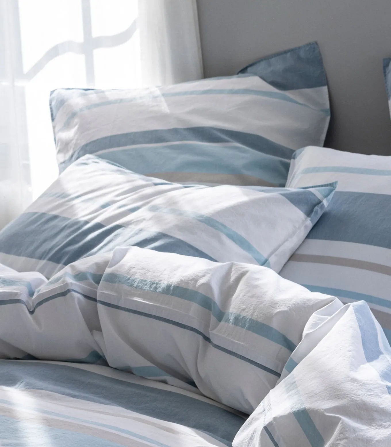 Kussensloop van gewassen katoenperkal, HORIZON BAYADÈRE