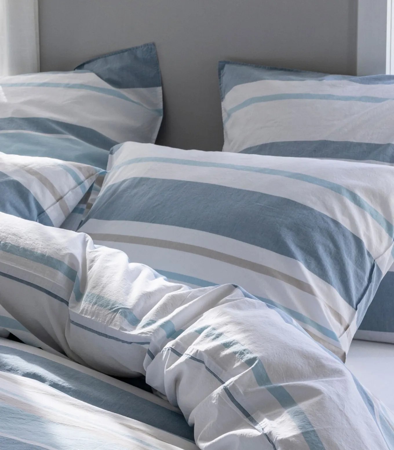 Kussensloop van gewassen katoenperkal, HORIZON BAYADÈRE