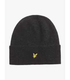 Lambswool blend ribbed beanie - jet black marl