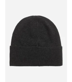 Lambswool blend ribbed beanie - jet black marl