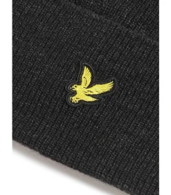 Lambswool blend ribbed beanie - jet black marl