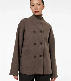 Lang Bruin Dubbellaags Blazer met Knoopsluiting