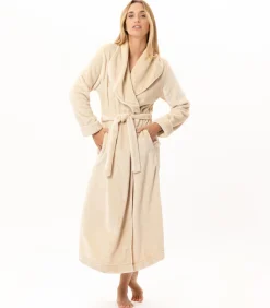 Lange badjas met overslag van flanellen badstof ESSENTIEL 169