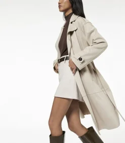 Lange Dames Trenchcoat Knoopsluiting Ceintuur Kunstsuède