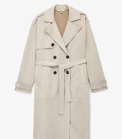 Lange Dames Trenchcoat Knoopsluiting Ceintuur Kunstsuède