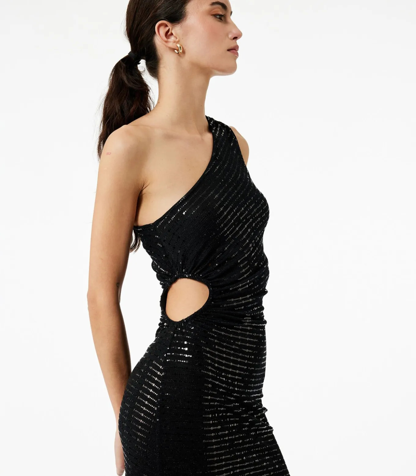 Lange Mouwloze Avondjurk Pailletten Enkele Schouder