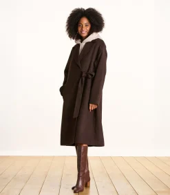 Lange oversized bruine wollen jas