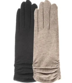 Lange tactiele wollen dameshandschoenen Zwart