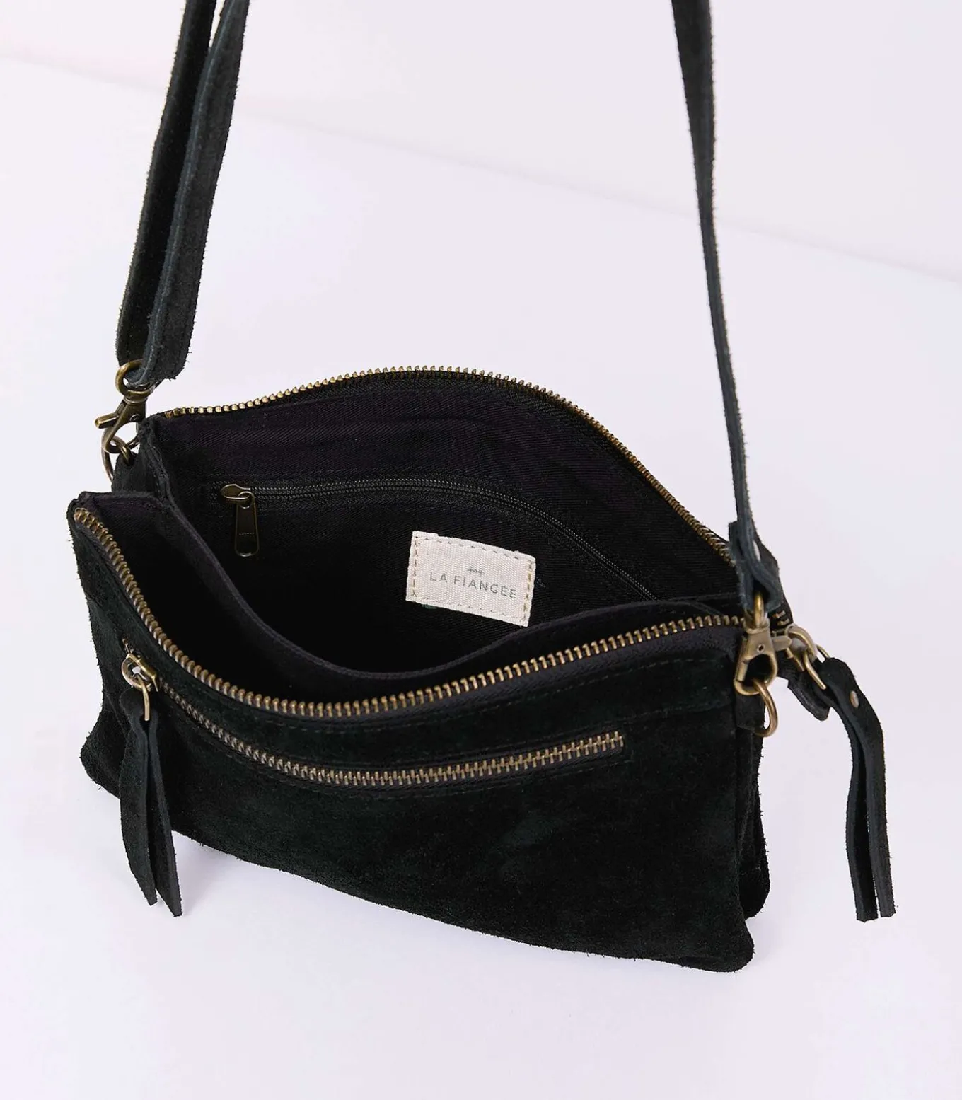 Leren schoudertas met dubbele vakken AGAVE