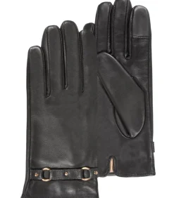 Leren tactiele dameshandschoenen bruine ringen