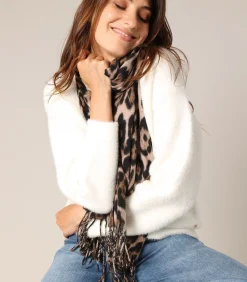 LESLIE - Zachte luipaardprint sjaal met franjes