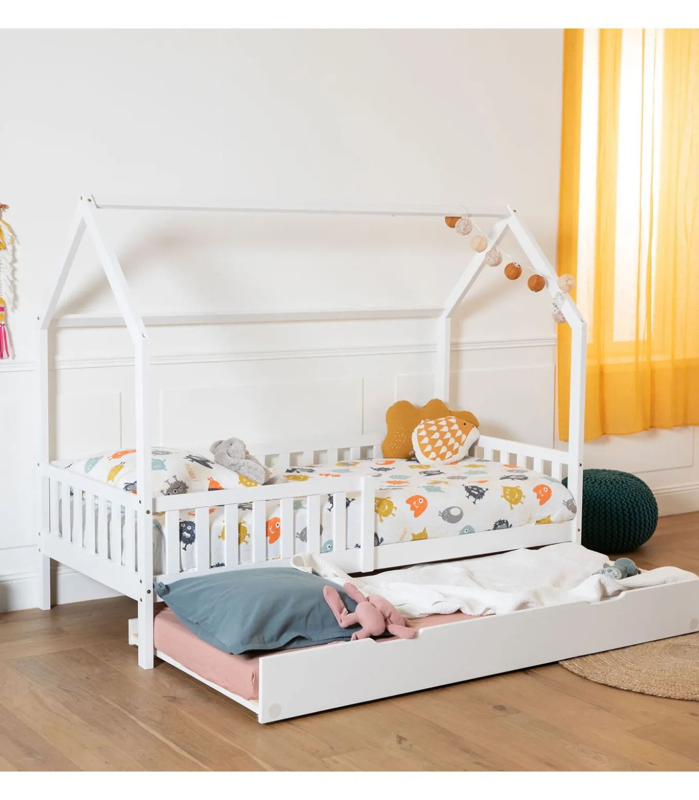 Lit cabane gigogne pour enfant 190x90cm blanc MARCEAU
