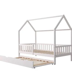 Lit cabane gigogne pour enfant 190x90cm blanc MARCEAU