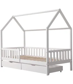 Lit cabane pour enfant 190x90cm blanc avec tiroirs MARCEAU