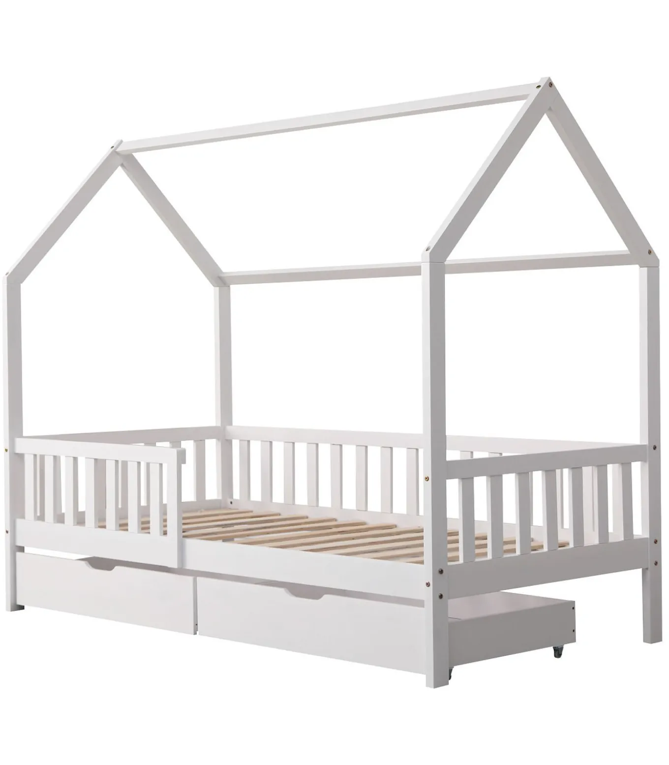 Lit cabane pour enfant 190x90cm blanc avec tiroirs MARCEAU