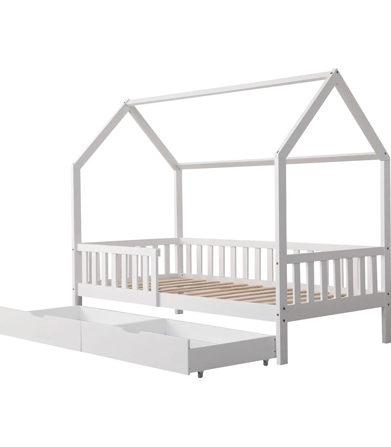 Lit cabane pour enfant 190x90cm blanc avec tiroirs MARCEAU