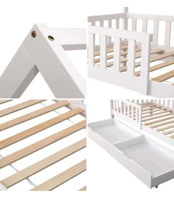 Lit cabane pour enfant 190x90cm blanc avec tiroirs MARCEAU