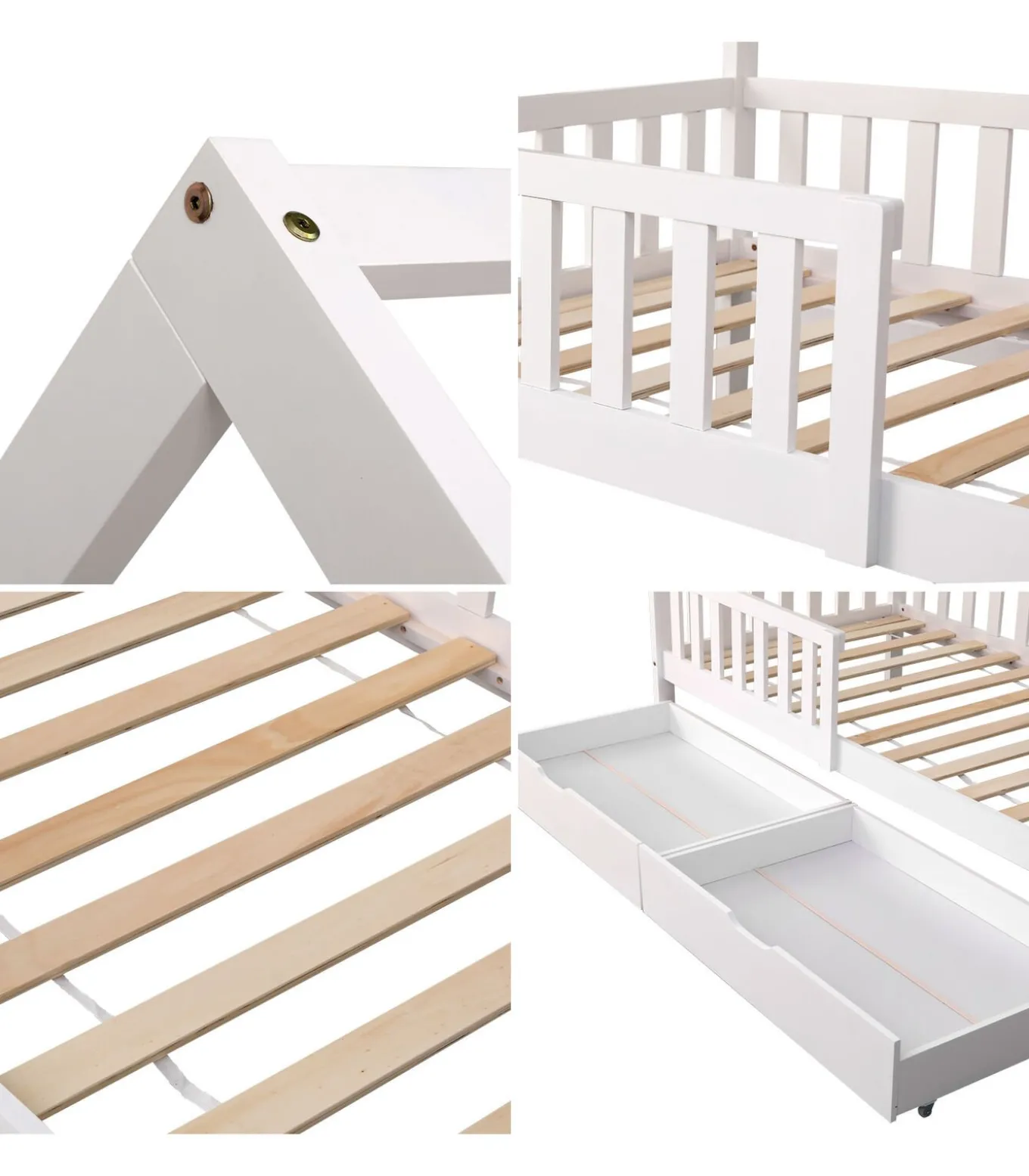 Lit cabane pour enfant 190x90cm blanc avec tiroirs MARCEAU