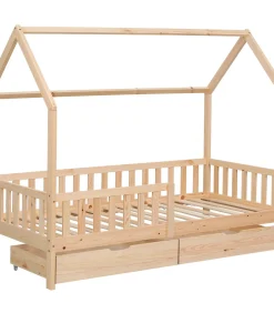 Lit cabane pour enfant 190x90cm en bois avec tiroirs MARCEAU