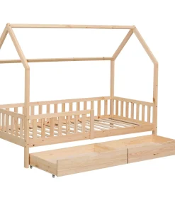Lit cabane pour enfant 190x90cm en bois avec tiroirs MARCEAU