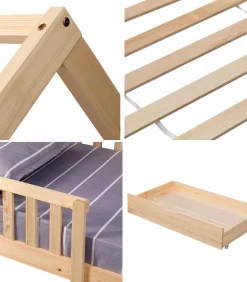 Lit cabane pour enfant 190x90cm en bois avec tiroirs MARCEAU